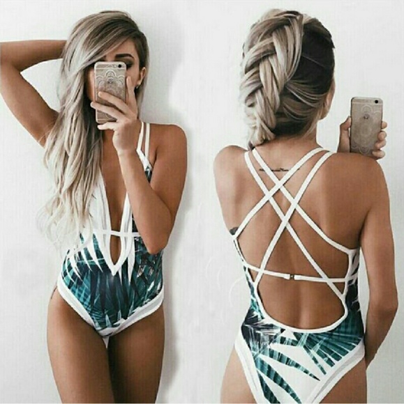 Other - ADRIANNE Palm print deep plunge scoop back bikini